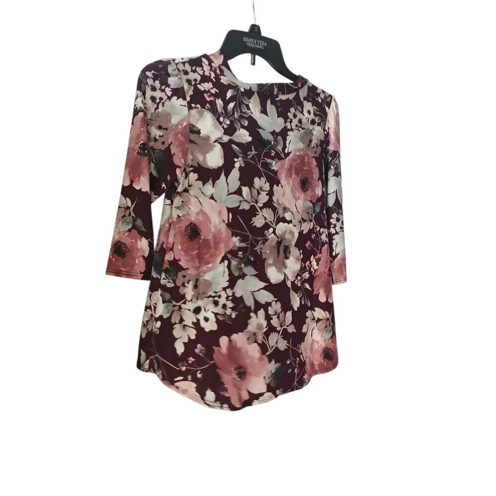 Altar Vixen Floral Blouse Size Small Burgundy Pink 3/4 Sleeve Boho Top - Picture 2 of 5